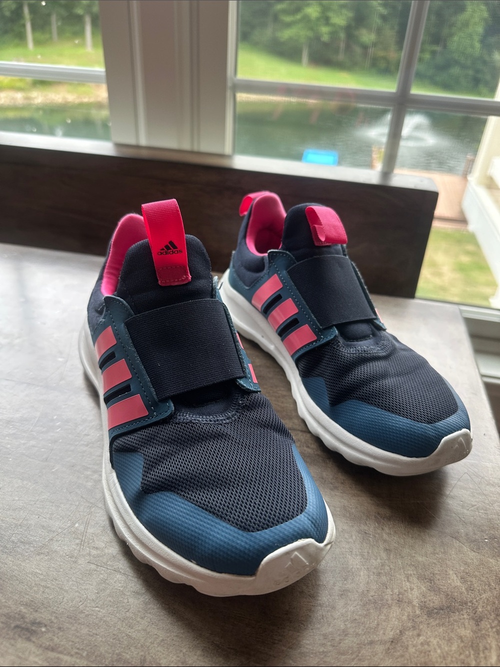 adidas Kids Navy and Pink Slip-On Athletic Sneakers - 5
